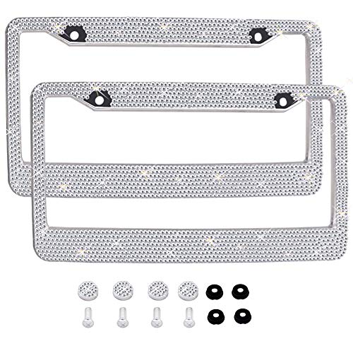 2 PCS License Plate Frame Crystal Stainless Steel Car License Plate Frame Covers