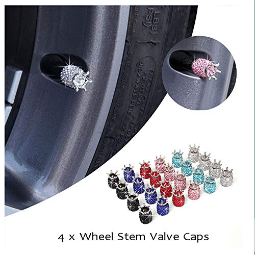 4Pcs Car Tires Valve Cover Crown Bling Diamond Tire Wheel Valve Caps Car Truck