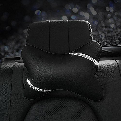 Car Headrest Pillow with Diamond + Neck Pad Neck Support Pillow Pad with Adjustable