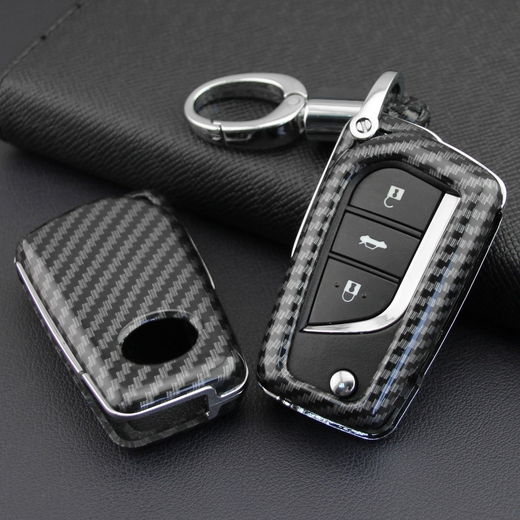Carbon Fiber Car Key Case Car Remote Shell Cover Fit For Toyota Camry C-HR