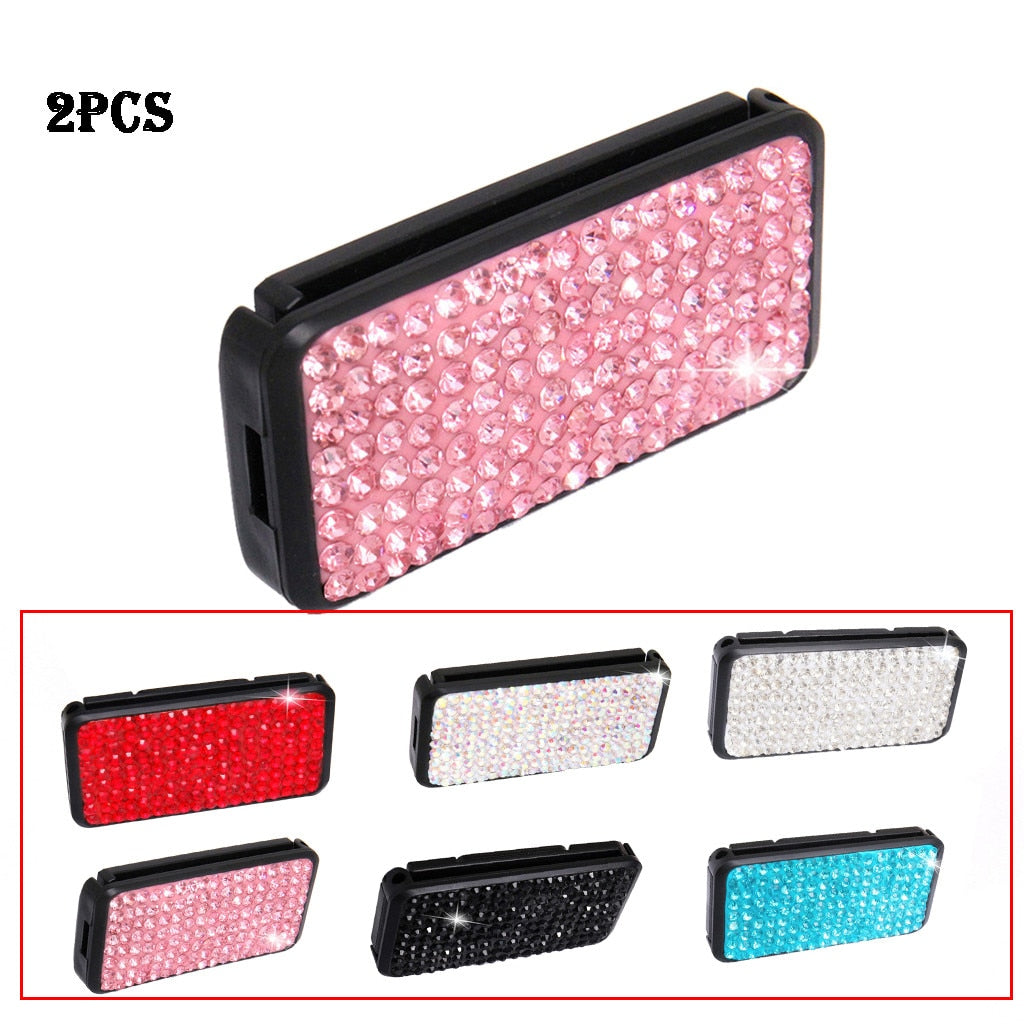 2PCS Crystal Car Seat Belt Fastener Clip Ladies Rhinestone Pattern Car Accessories